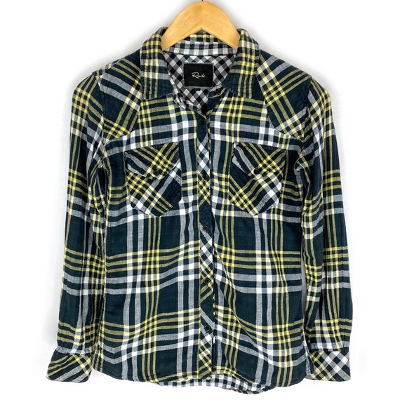 Rails Plaid Button Down Shirt Navy Double Gauze 100% Cotton Long Sleeve XS - Picture 1 of 8